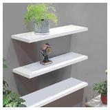 Floating Shelves White Wall Mounted, Set of 3 Wood Wall Storage Shelves Easy to Install, Home Decor Display Shelf for Bedroom, Bathroom, Living Room, Kitchen,L50 x W14 cm