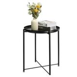 danpinera End Table, Side Table Metal Waterproof Small Coffee Table Sofa Side Table with Round Removable Tray for Living Room Bedroom Balcony and Office (Black)