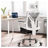 Hbada Ergonomic Office Recliner Chair - High Back Desk Chair Racing Style with Lumbar Support - Height Adjustable Seat, Headrest- Breathable Mesh Back - Soft Foam Seat Cushion with Footrest, White