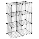 Basics 6-Cube Wire Grid Storage Shelves, 14" x 14" Stackable Cubes, Black
