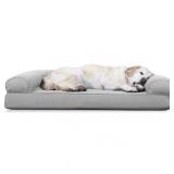FurHaven Pet Dog Bed Cooling Gel Memory Foam Orthopedic Quilted Sofa-Style Couch Pet Bed for Dogs & Cats, Silver Gray, Jumbo