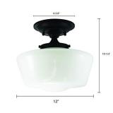 URBAN 33 F21616-50R Semi-Flush Opal Glass Schoolhouse Fixture, Black