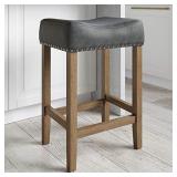 Nathan James Hylie Nailhead Wood Pub-Height Kitchen Counter Bar Stool, 24", Dark Gray/Light Brown