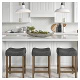 Nathan James Hylie Nailhead Wood Pub-Height Kitchen Counter Bar Stool, 24", Dark Gray/Light Brown