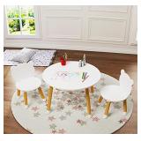 UTEX Kids Wood Table and Chair Set, Kids Play Table with 2 Chairs,3 Pieces Round Play Tablet for Toddlers, Girls, Boys,White
