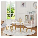 UTEX Kids Wood Table and Chair Set, Kids Play Table with 2 Chairs,3 Pieces Round Play Tablet for Toddlers, Girls, Boys,White