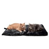 Furhaven Pet Bed for Dogs and Cats - ThermaNAP Quilted Faux Fur Self-Warming Thermal Cushion Bed Pad for Crates or Kennels, Washable, Black, Large