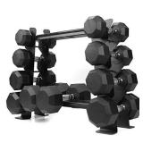 Rubber Dumbbell stand Dumbbell Storage rack, Perfect For 5-30 lbs Set 2 Tiers & 2 Vertical Slots With Protective Inserts Compact & Versatile Design, Max. Weight 400 lbs.