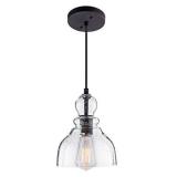 LANROS Industrial Mini Pendant Lighting with Handblown Clear Seeded Glass Shade, Adjustable Cord Farmhouse Lamp Ceiling Pendant Light Fixture for Kitchen Island Restaurant Kitchen Sink, Black, 1 Pack