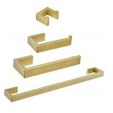 Hoimpro 4 Piece Bathroom Accessories Set (Towel Bar, Hand Towl Holder Towel Rack, Paper Holder, Double Towel Hooks), Wall Mounted Bath Hardware Accessory Fixtures Set, Stainless Steel/Brushed Gold