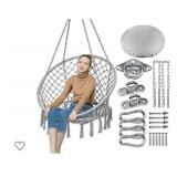 GREENSTELL Hammock Chair, Macrame Swing with Cushion and Hanging Hardware Kits, Max 330 Lbs Hanging Cotton Rope Swing Chair, Comfortable Hanging Chairs for Indoor, Outdoor, Home, Patio, Yard (Gray)