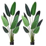 Fopamtri Artificial Bird of Paradise Plant Fake Tropical Palm Tree for Indoor Outdoor, Perfect Faux Plants for Home Garden Office Store Decoration, 5 Feet-2 Pack