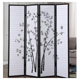 Roundhill Bamboo Print 4-Panel Framed Room Screen/Divider, black