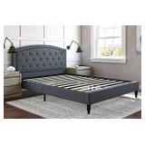 Classic Brands Wellesley Upholstered Platform Bed | Headboard and Metal Frame with Wood Slat Support, Full, Grey