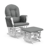 Storkcraft Premium Hoop Glider and Ottoman (White Base, Gray Cushion) â Padded Cushions with Storage Pocket, Smooth Rocking Motion, Easy to Assemble, Solid Hardwood Base- Retail $267