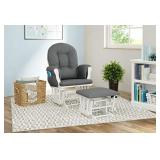 Storkcraft Premium Hoop Glider and Ottoman (White Base, Gray Cushion) â Padded Cushions with Storage Pocket, Smooth Rocking Motion, Easy to Assemble, Solid Hardwood Base- Retail $267