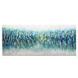 AMEI Art Paintings,24x60Inch 3D Hand Painted On Canvas Oversized Gold Blue Abstract Seascape Artwork Texture Palette Knife Oil Paintings Modern Home Decor Wall Art Stretched and Framed Ready to Hang