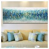 AMEI Art Paintings,24x60Inch 3D Hand Painted On Canvas Oversized Gold Blue Abstract Seascape Artwork Texture Palette Knife Oil Paintings Modern Home Decor Wall Art Stretched and Framed Ready to Hang