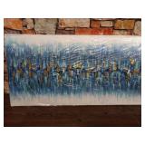 AMEI Art Paintings,24x60Inch 3D Hand Painted On Canvas Oversized Gold Blue Abstract Seascape Artwork Texture Palette Knife Oil Paintings Modern Home Decor Wall Art Stretched and Framed Ready to Hang