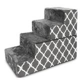 Foldable Pet Steps/Stairs with CertiPUR-US Certified Foam by Best Pet Supplies - Gray Lattice, 4-Steps (H: 22")