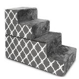 Foldable Pet Steps/Stairs with CertiPUR-US Certified Foam by Best Pet Supplies - Gray Lattice, 4-Steps (H: 22")
