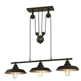 Westinghouse 6332500 Iron Hill Three-Light Indoor Island Pulley Pendant, Finish with Highlights and Metallic Interior, 3, Oil Rubbed Bronze/Bronze