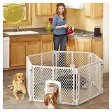 North States Mypet Petyard Passage: 4, 6 or 8 panel pet enclosure with lockable pet door. Freestanding. 7 sq. ft to 34.4 sq. ft. (26" tall)