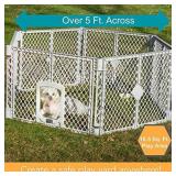 North States Mypet Petyard Passage: 4, 6 or 8 panel pet enclosure with lockable pet door. Freestanding. 7 sq. ft to 34.4 sq. ft. (26" tall)