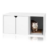 Way Basics Eco Cat Litter Box Enclosure Modern Cat Furniture (Tool-Free Assembly and Uniquely Crafted from Sustainable Non Toxic zBoard Paperboard), White