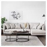 Nathan James Stella Round Modern Nesting Coffee Set of 2, Stacking Living Room Accent Tables with an Industrial Wood Finish and Powder Coated Metal Frame, Warm Nutmeg/Matte Black