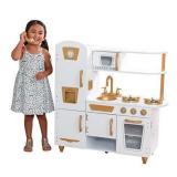 KidKraft Modern White Play Kitchen & 27-pc. Matching Cookware Set with 1 Piece Accessory Play Set, Gift for Ages 3+