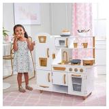 KidKraft Modern White Play Kitchen & 27-pc. Matching Cookware Set with 1 Piece Accessory Play Set, Gift for Ages 3+