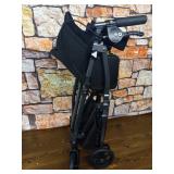 Stander EZ Fold-N-Go Rollator Short, Lightweight Junior Folding Walker for Seniors and Adults, Petite Walker with Wheels and Seat, Black Walnut