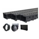 Drainage Trench - Channel Drain With Grate - Black Plastic - 3 x 39" - (117" Total Length)