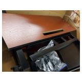 Mind Reader Mobile Sitting Standing Desk Rolling Reversible Home Office Laptop Workstation with Side Storage, Locking Wheels, X-Large, Cherry Oak