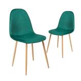 CangLong Dining Chairs Set of 2, Kitchen Chairs with Velvet Cushion Seat Back, Green Back and Metal Legs, Modern Mid Century Living Room Side Chairs,Green
