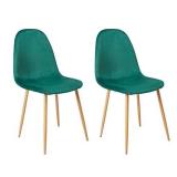 CangLong Dining Chairs Set of 2, Kitchen Chairs with Velvet Cushion Seat Back, Green Back and Metal Legs, Modern Mid Century Living Room Side Chairs,Green