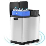 iTouchless 16 Gallon Kitchen Dual Step Trash Can & Recycle Bin, Stainless Steel, includes Softstep 60 Liter/16 Gal Removable Inner Buckets, Soft Close Lid and Airtight, for Home, Office, Business