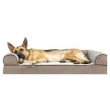Furhaven Memory Foam Pet Bed for Dogs and Cats - Sofa-Style Sherpa and Chenille Couch Dog Bed with Removable Washable Cover, Cream, Jumbo (X-Large)
