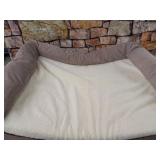 Furhaven Memory Foam Pet Bed for Dogs and Cats - Sofa-Style Sherpa and Chenille Couch Dog Bed with Removable Washable Cover, Cream, Jumbo (X-Large)