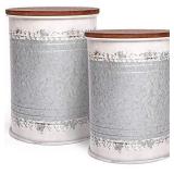 Hallops Farmhouse Accent Side Table - Galvanized Rustic End Table. Metal Storage Bin Wood Cover. Coffee or Cocktail Table. Nesting Pieces Two - Distressed White