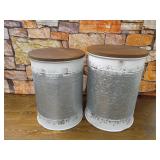 Hallops Farmhouse Accent Side Table - Galvanized Rustic End Table. Metal Storage Bin Wood Cover. Coffee or Cocktail Table. Nesting Pieces Two - Distressed White