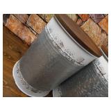 Hallops Farmhouse Accent Side Table - Galvanized Rustic End Table. Metal Storage Bin Wood Cover. Coffee or Cocktail Table. Nesting Pieces Two - Distressed White