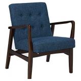 Christopher Knight Home Conrad Fabric Mid-Century Birch Club Chair, Indigo Weave and Dark Espresso