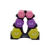 Amazon Basics Neoprene Coated Dumbbell Hand Weight Set, 20-Pound Set with Stand, Multicolor