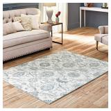 Maples Rugs Blooming Damask Area Rugs Carpet for Living Room & Bedroom [Made in USA], 5 x 7, Grey/Blue