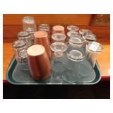 Assorted Glassware and Copper Mugs