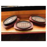 Cast Iron Skillets w/Wood Serving Tray