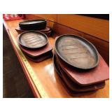 Cast Iron Skillets w/Wood Serving Tray