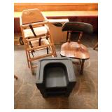 2 High Chairs, 3 Booster Seats and Chair